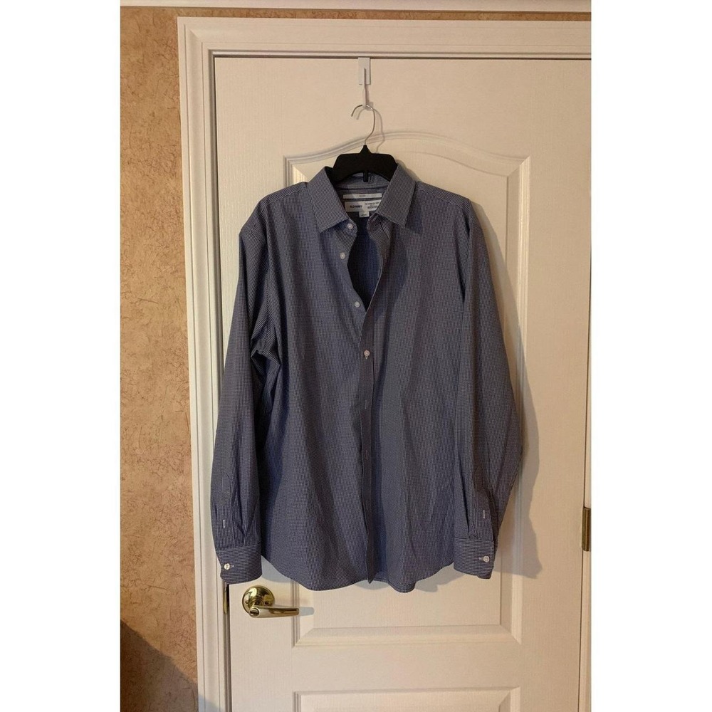 Old Navy Mens Slim Fit Signature Shirt Blue Gingham Non-Iron Built-In Flex XL